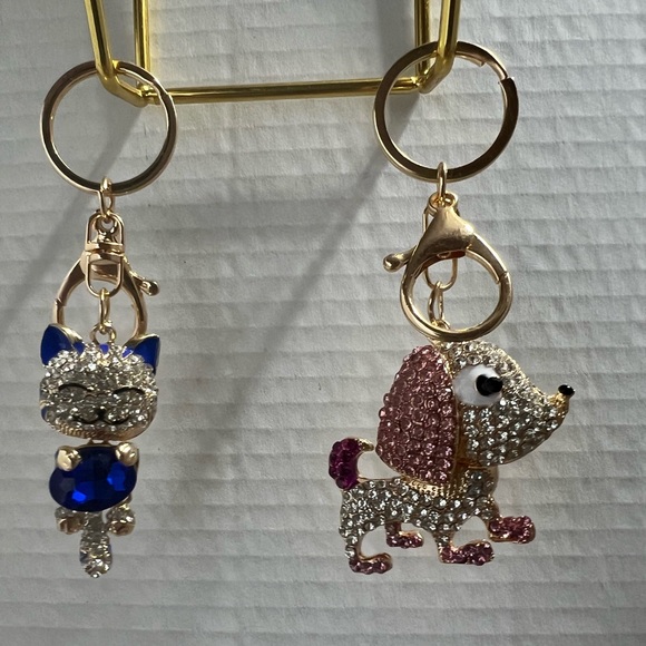 Accessories - 2 Rhinestone Dog & Cat Bag Charms / Keychains